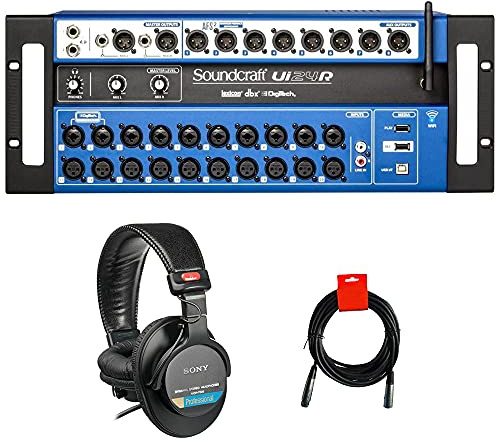 Soundcraft Ui24R 24-Channel Digital Mixer/Multitrack USB Recorder Bundle with Sony MDR-7506 Headphones and XLR Cable