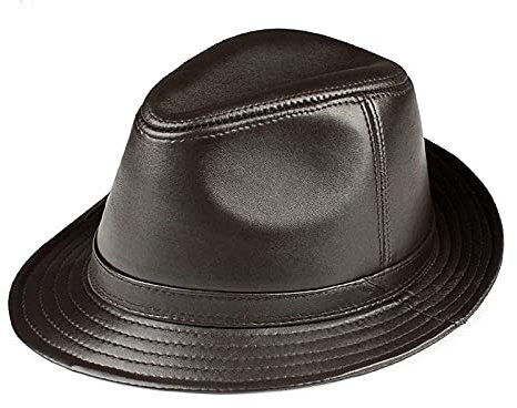 G&F Leder Jazzmütze Herren Schaffell Retro Jahrgang Fedora Gentleman Hut 55-60cm (Color : Brown, Size : 59-60)