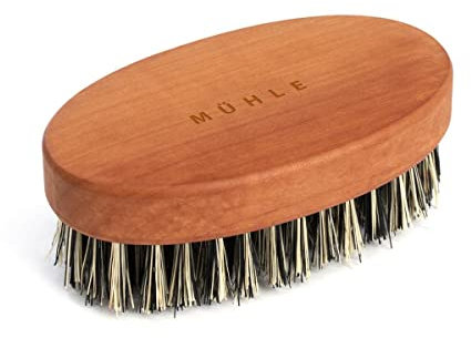 MÜHLE Beard Care - Bartbürste - Bürste mit veganen Borsten zur täglichen Bartpflege - ovaler Holzgriff - 9 x 5 x 3,5 cm
