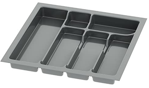 Inserto portaposate Sossai Divio per cassetti larghi 50 cm, 43x43 cm – ritagliabile, 6 scomparti, antracite, inserto in plastica per la cucina