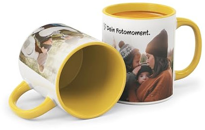 Tasse personalisiert mit Name und Foto I Fotogeschenk mit Wunschbild I Kaffeetasse gelb aus Porzellan selbst gestalten