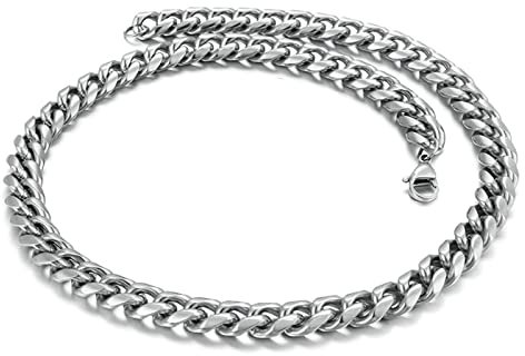 ANAZOZ Edelstahl Kette Ohne Anhang 50 cm, Halskette Mann Hip Hop Panzerkette 13mm Breit Silber