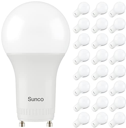 Sunco 24 Pack GU24 LED Bulb A19, 2 Prong Light Bulbs, 800 LM, 9W (60W Equivalent), 4000K Cool White, Dimmable, Twist & Lock GU24 Pin Base, CRI91, Instant On UL.