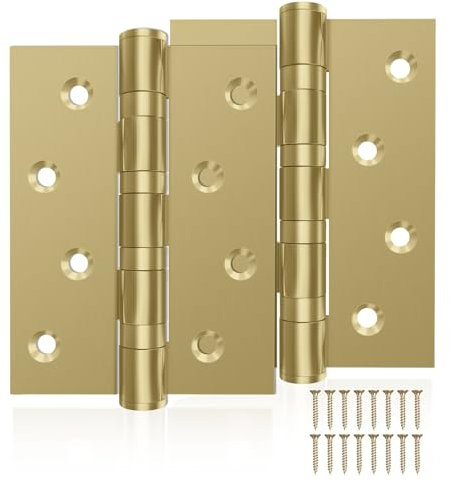 AOLISHENG Door Hinges 4 inch 100mm x 75mm Stainless Steel Heavy Duty Hinges for Wood Ball Bearing Internal Chrome Butt Gold Door Hinge 1 Pairs