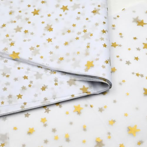 50pcs 50×35cm Gold Star Tissue Paper,Metallic Super Stars Wrapping Paper Bulk for Wedding Birthday DIY Gift Decorations