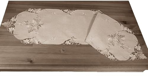 Tischdecke Mitteldecke Tischläufer Deckchen Kissenhülle Herbst beige braun Bestickt mit Blättern Leinenoptik (40 x 140 cm)