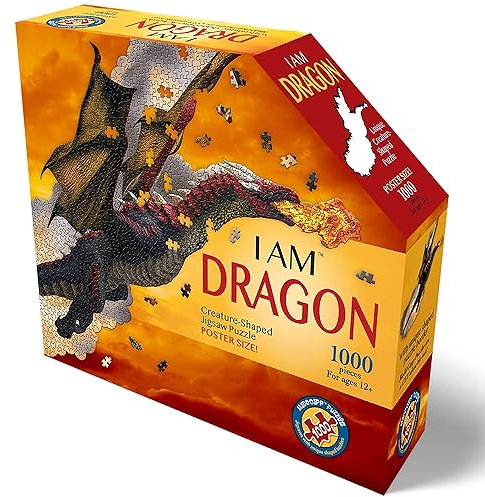 Madd Capp: I Am Dragon – 1000-teiliges Puzzle in Drachenform, 41 x 20 cm, fertige Größe, inklusive pädagogischem Faktenheft, Fantasie-Puzzle