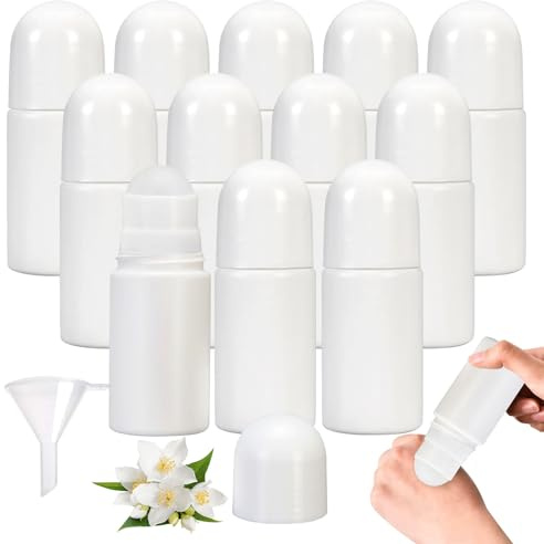 Nizirioo 12er Pack Roller Flaschen 50ml Roll-On Flasche Leer, Roll-On Kunststoff für Ätherisches Öl, Aromatherapie, Parfüm (Weiß)