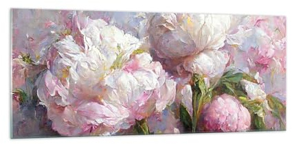 Moderno Quadro in Vetro 100x40 cm Stampe da Parete Botanica Fiori - 5975 | Peonie Classicismo Quadro Decorativo Grande Decorazione Murale Soggiorno Arte da Parete Decorazione da Parete ARTTOR