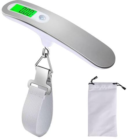 Gepäckwaage Digitale Kofferwaage Hochpräzise Gepäckwaage, Küche Angeln Hängewaage Tragbare Kofferwaage, Digital, Elektronisch, 50KG/110 lb, Fischwaage Digitale Hängewaage für Reisen (Silber)