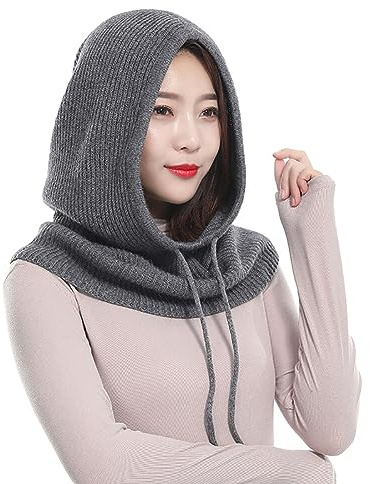 ISAKEN Damen Sturmhaube Kapuze Hut Winter Kaschmir Strickmütze Skimaske Skimütze Winterschal Strickmütze Balaclava Outdoor Radfahren Mützen Skimütze Schal
