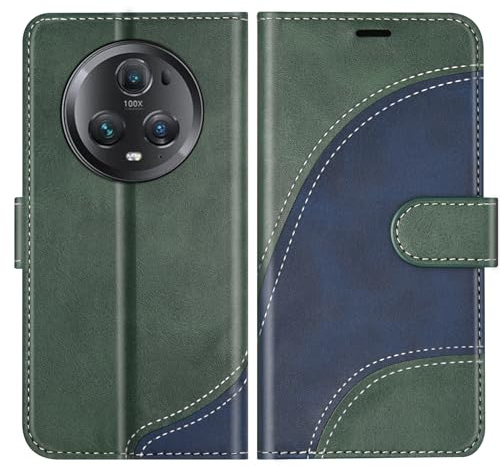 BoxTii Hülle für Honor Magic5 Pro, PU Leder Handyhülle Klapphülle Schutzhülle mit Kartenfächer und Magnetverschluss für Honor Magic5 Pro, Grün