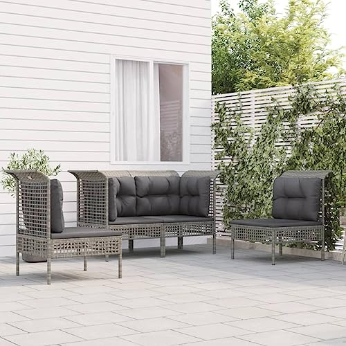 ZQQLVOO Lounge Sessel Terrassenmöbel Terassenmöbel Außen4-tlg. Garten-Lounge-Set mit Kissen Grau Poly Rattan