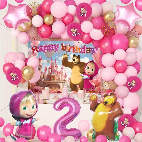 78 Pcs Mascha Geburtstag Deko, Ballon, Masha Luftballons, Party Dekoration, 2 Jahre Luftballons