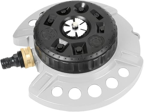 STYDDI Hochleistungs-Rasensprinkler aus Metall, Turmsprinkler mit 9 Mustern und Sockel aus Zinklegierung, für kleine oder mittlere und ungewöhnlich geformte Gärten und Höfe