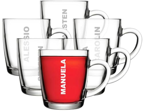 polar-effekt Teetasse aus Glas 340 ml 6 Stück mit Gravur - spülmaschinenfestes Kaffeeglas - für warme und kalte Getränke - BPA-Frei