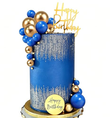 24Pcs Ball Cake Topper Gold Blue Balls Cupcake Toppers Foam Ball Cake Decorations for Wedding Baby Shower Birthday Party Supplies Gold Blue Themed Party Supplies (A)