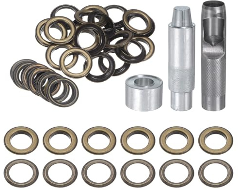QUARKZMAN Grommet Werkzeug Kit, 20 Pcs 20mm Ösen mit 2 Ösenzange & 1 Scheiben Set, Metallösen Kupfer Tülle Stanzwerkzeug für Stoff Planen Leder Gewebe Vorhang Poolabdeckung, Bronze