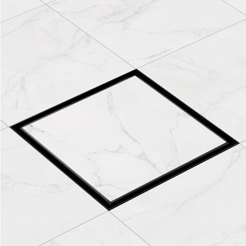 Finmrys Bodenablauf Quadrat Schwarz Matt Befliesbar 10x10cm Extra Flach Edelstahl Komplettset Duschabfluss 360° Siphon mit Geruchsstop und Haarsieb Größen 10-25cm