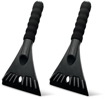 KUKKUME 2 Pack Ice Scraper for Car Windscreen Car Ice Scraper Non Scratch Ice Snow and Frost Car Window Scraper with Comfortable Foam Handle for Cars Small Trucks and SUVs (Black&Black)