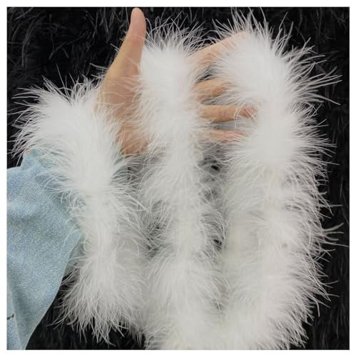 GreatRise 2m Flauschige Truthahnfedern Schal Flauschige Marabu Federboa Einfarbig Federdichten Feder Boa für DIY Craft Sewing Weihnachtsdekoration Karnevals Kostüm Accessoire Weiß 1 Stück