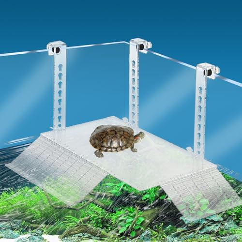 Sutowe Schildkröte Sonnenplattform Acryl-Schildkrötenbecken-Plattform Höhenverstellbare Schildkrötenterrasse Hängende Terrarienrampen für Schildkröte Fischbecken Aquarium