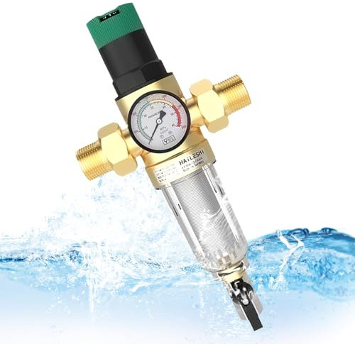 1/2 Pollici Regolabile Riduttore di Pressione Acqua, DN 15 Ottone Addensato Riduttore Pressione Acqua, Regolatore di Pressione Acqua Con Filtro e Manometro Adatto per Residenze, Edifici e Fabbriche