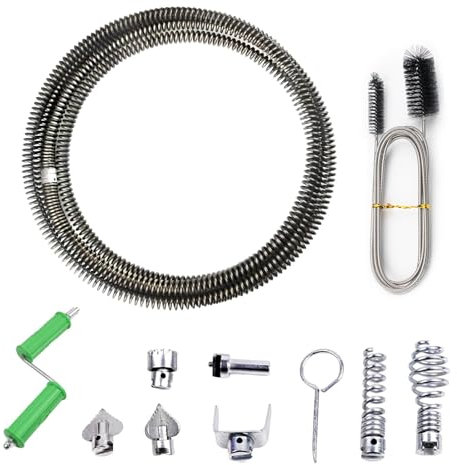 Spirale Per Pulizia Tubi 5m ø12mm, Spazzola Per Tubi A Doppia Faccia In Acciaio Inossidabile 200 Cm, Sturatubi Di Spirale Con 6 Pezzi Di Testa Di Taglio, Molla Sturatubi, Stura Lavandini E Scarichi