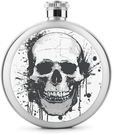 Flasque anti-fuite en acier inoxydable de 140 ml, motif tête de mort simple imprimée graphique, bouteille de whisky, bouteille d'alcool, bouteille d'alcool, pour cadeaux de mariage, de Noël