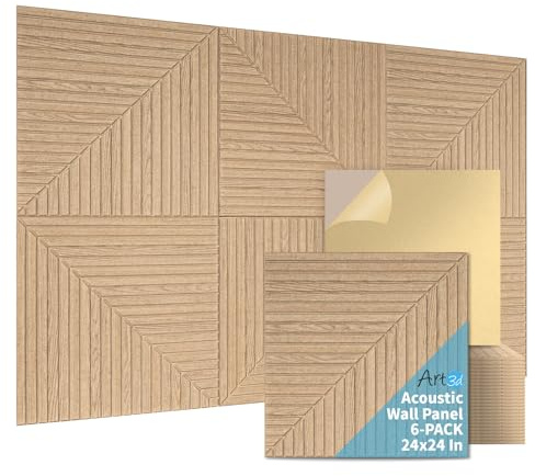 Art3d 6-Pack Self-Adhesive Acoustic Wall Panels for Home Décor, 24 x 24 Inch Soundproofing Panels for Office Studio Bedroom - High Noise Absorption Polyester Fiber, Wood Grain Airbrush