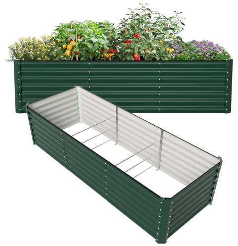 ISOISL Bancal alto de metal 240 x 90 x 60 cm, bancal alto para jardín, kit de bancal alto con barras de apoyo y tiras protectoras de goma, fácil de montar, para huertos, flores, frutas (verde)