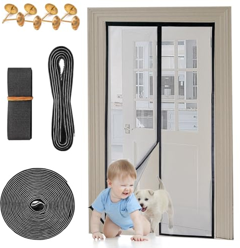 Mosquitera Puerta Magnetica, 110x210 cm Mosquitera Magnética para Puerta, Cortina Mosquitera Puerta Exterior, Negro Tela Mosquitera para Puerta, Mosquitera Cortina Puerta, para Balcón Salón