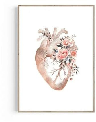 XENITE Casa Poster Decorativo Poster di Stampa Dell'anatomia del Cuore Decorazione Dell'ufficio del Medico Arte del Cuore Anatomico Pittura Floreale su Tela(30x40cm)