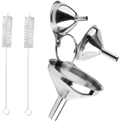 Bojueshaw 3pcs Stainless Steel Funnel Set,Food Grade Metal Funnelswith Cleaning Brushes for Oils,Spices & Liquids(1.77/2.2/2.95)