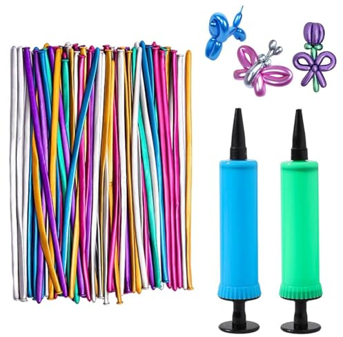 JDNFKG 100 Globos Largos Y 2 Bombas, Globos Coloridos, Globos De Estilo De Bricolaje, Decoraciones De Fiesta, Juguetes para Niños.