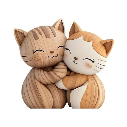 Sculpture en bois d'un couple de chats, décoration de bureau plate 2D avec figurines de chat à collectionner pour la maison et le bureau, cadeau unique pour les amoureux des chats