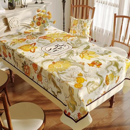 Fansu Mantel Hule Mesa Rectangular Exterior, Estilo Europeo Flor Manteles Impermeables Antimanchas Plastico PVC Mantel Mesa Jardin para Fiesta Picnic Cocina Comedor (Flor Amarilla a,80x120cm)