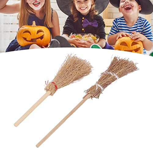Tnfeeon 20pcs Mini Doce de Colgantes de Escobas, Mini Escobas de Paja Artificiales en Miniatura, Halloween Straw Craft Decory Accesorio de Brujas, Simulación Bruja para Cosplay de