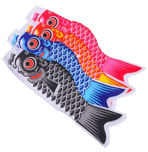 PartyKindom 4pcs Japanese Fish Windsocks Colored Carp Flags Outdoor Festival Decoration Patio Hanging Koinobori Streamers Traditional Symbolism Lightweight Portable Design