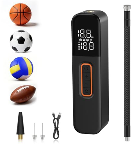 kissleaf Pompa a sfera elettrica, pompa ad aria intelligente, portatile, gonfiaggio rapido della palla con manometro preciso e display LCD digitale per calcio, basket, pallavolo