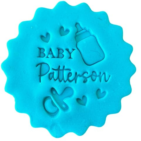 Personalised Baby Cookie Stamp with Free Scallop Cutter, Collection 1, 5cm Acrylic Biscuit Embosser, Food-Safe Plastic Baking Tool, Fits M&S All Butter Biscuits (Design 2)