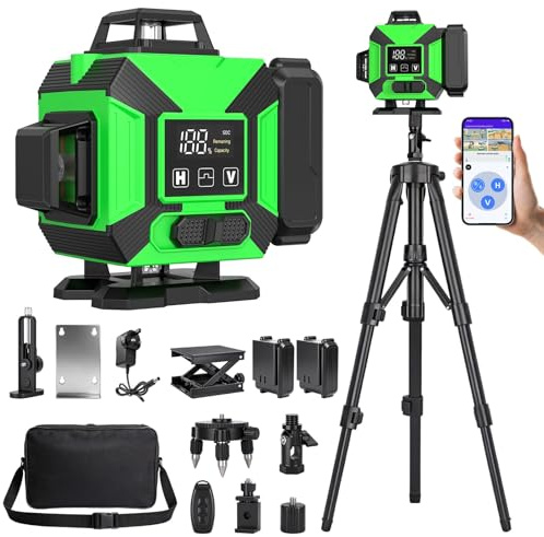 Laser Lever with Tripod, 4x360° 16-Line Laser Spirit Level Self Leveling | Horizontal & Vertical Cross Line Laser Level with 3 Control Modes 2 Batteries Led Power Indicator for Indoor Outdoor
