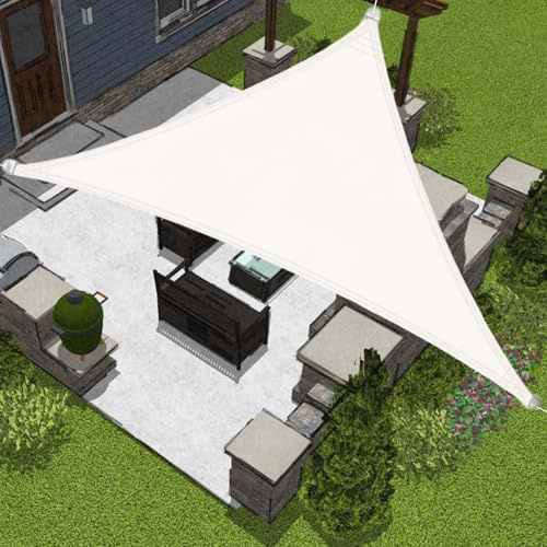 Vela parasole triangolare impermeabile, 5 x 5 x 7 m, colore bianco, per patio, protezione UV al 95%, copertura ombreggiante per giardino, posto auto coperto, balcone, pergola e campeggio
