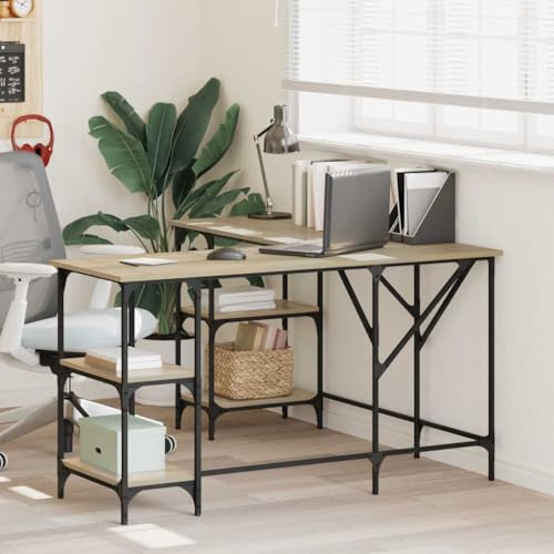 Owoxanthellate Owox Ecktisch Sonoma-Eiche 139x139x75 cm, höhenverstellbar, Metallrahmen, massiv, L-Form, Homeoffice/Gaming/Büro
