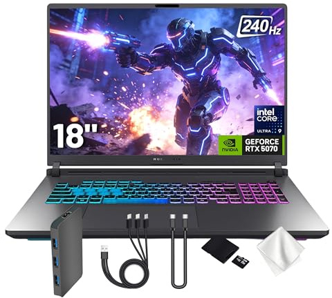 ASUS ROG Strix G18 18 WQXGA 240Hz Gaming Laptop, GeForce RTX 5070 8GB, Intel Ultra 9 275HX, 32GB DDR5, 2TB de almacenamiento (1TB SSD y 1TB Docking Station Set), teclado retroiluminado, cámara IR
