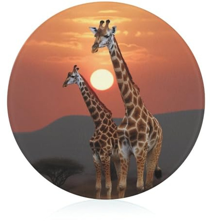 Glass Cutting Board,Giraffe At Sunset Printed Worktop Protectors- Durable- Scratch-Resistant, Heat-Proof
