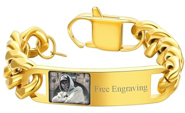 ChainsHouse Personalisiertes ID-Armband für Damen Herren Edelstahl Armband mit Gravur/Foto Panzerarmband Silber/Schwarz/Gold individuelles Stabarmband Männer Fotoarmband Armschmuck für Vater Ehemann