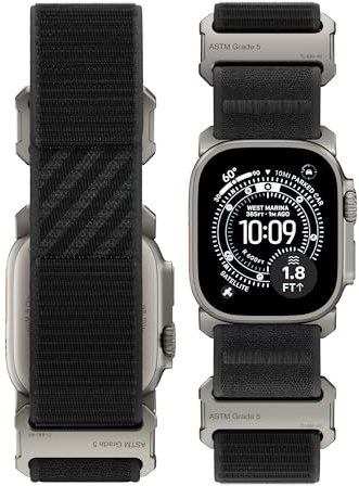 LULULOOK Titan 5 Armband für Apple Watch Ultra 3/2/1 Band 49mm 46mm 45mm 44mm, Luxus Nylon-Sportarmband mit Doppelseitigem Klettverschluss & DLC für iWatch Series 11 10 9 8 7 6 5 4 SE Herren Damen