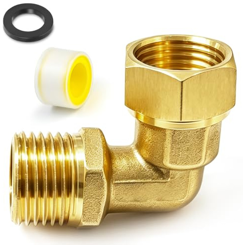 CONJURAIDE 1/2 Zoll Winkel 90 Grad, Messing Verschraubung Fitting 1/2 Zoll Winkel 90° mit Dichtband und Dichtung DN15 Winkelverschraubung G1/2 Gewindefitting für Trinkwasser Rohranschluss