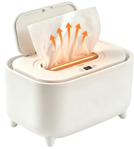 Baby Wipes Warmer,USB Operated Portable Wipes Storage Heater | Top Fast Warming with Smart Adjustable Temperature & LED Screen, Sealed Flip Lid for Home, Travel & Night Nursery Use, White